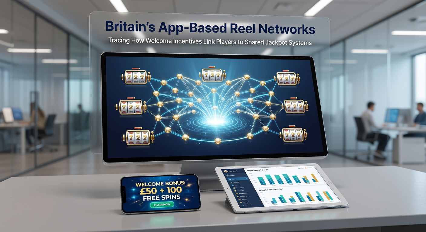 Mobile slot apps displaying welcome bonus interfaces connected to progressive jackpot indicators on British platforms