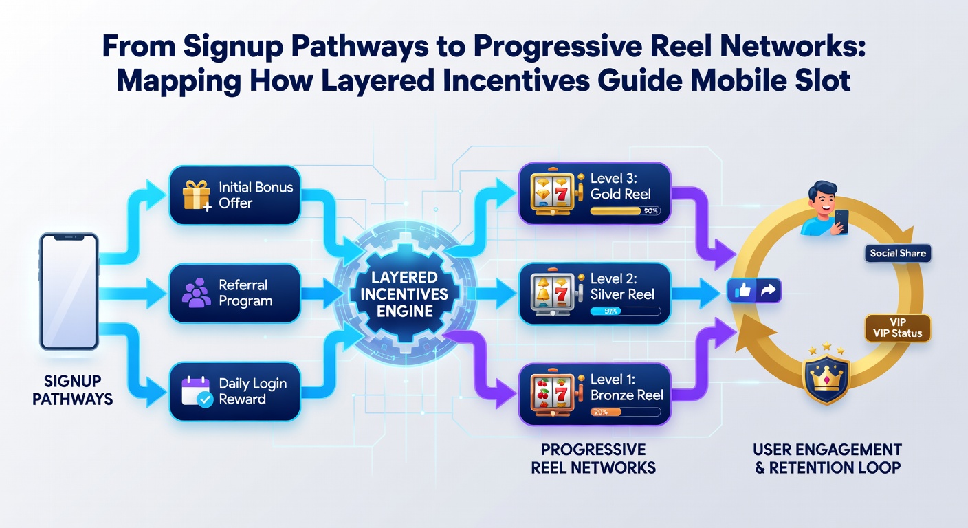 Illustration of layered incentive flow connecting signup bonuses to progressive reel networks