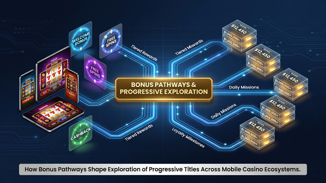 Progressive jackpot counter on a mobile slot game screen with bonus path indicators