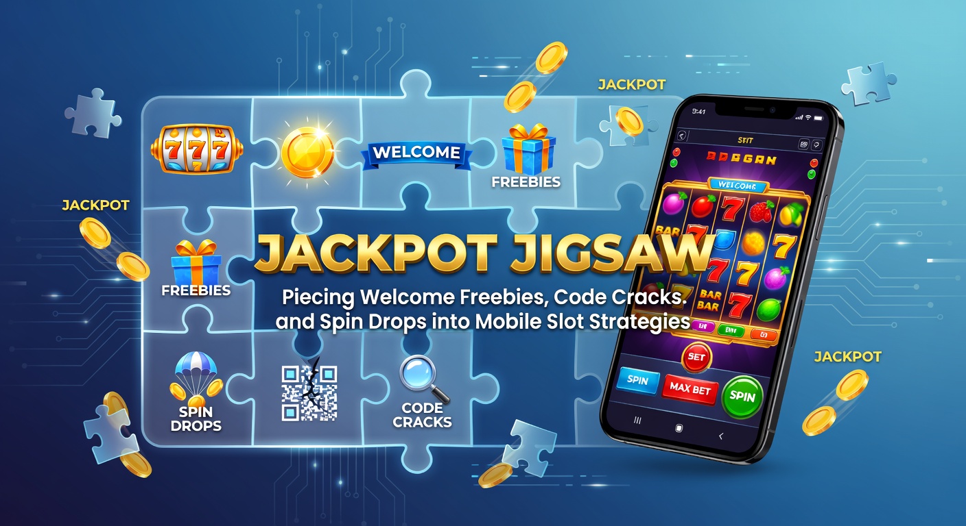 Mobile slot player piecing together jackpot strategy elements like bonuses, codes, and spins on a puzzle board