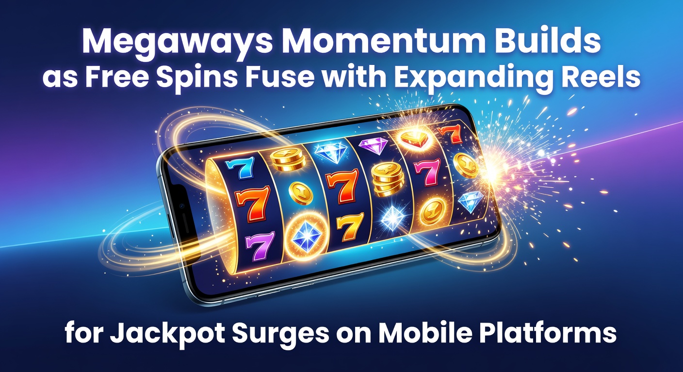 Dynamic Megaways slot reels expanding during a free spins bonus round on a mobile screen, showcasing cascading symbols and jackpot meters climbing rapidly