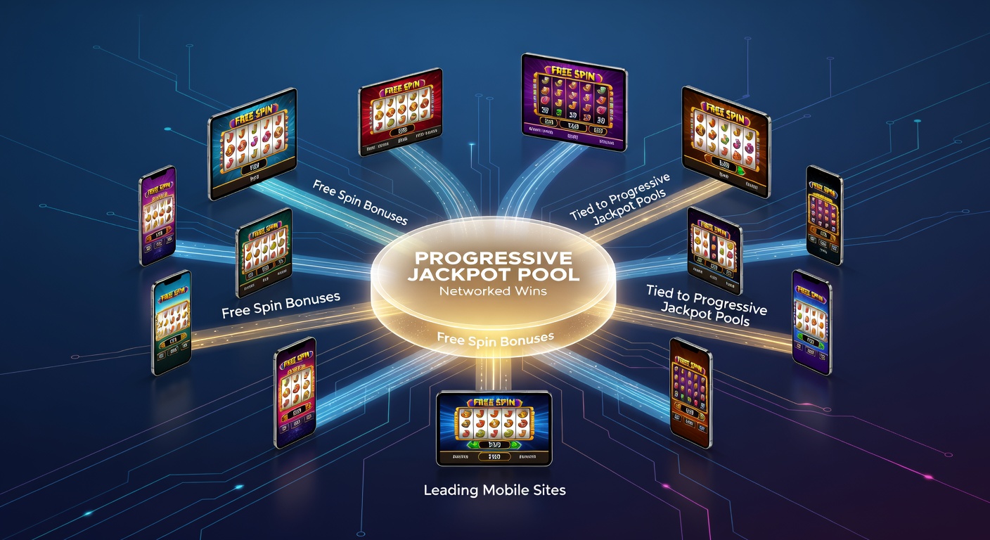 Close-up of a jackpot win notification on a mobile casino app, showing free spins triggering a networked progressive payout