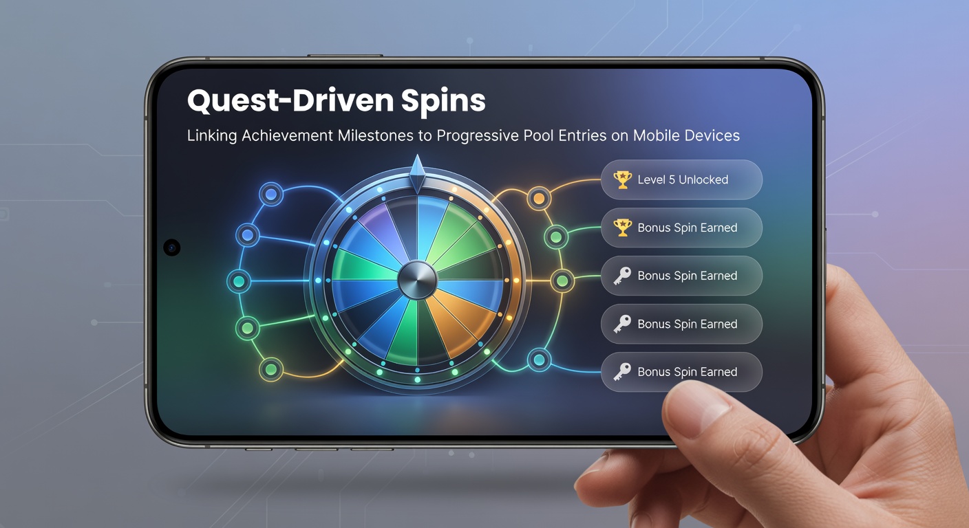 Illustration of quest progress bars connected to a shared progressive jackpot meter on a smartphone screen
