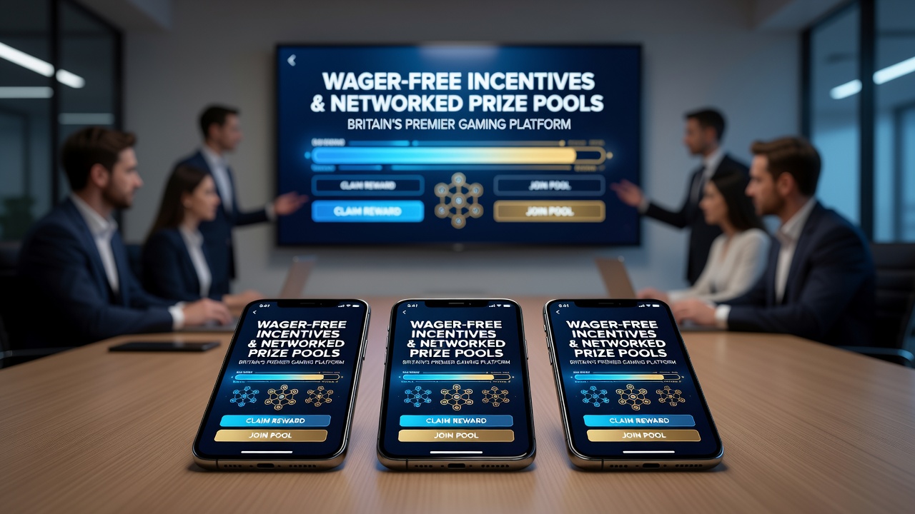 Close-up of networked prize pool dashboard on mobile device showing connected casino locations and bonus allocations